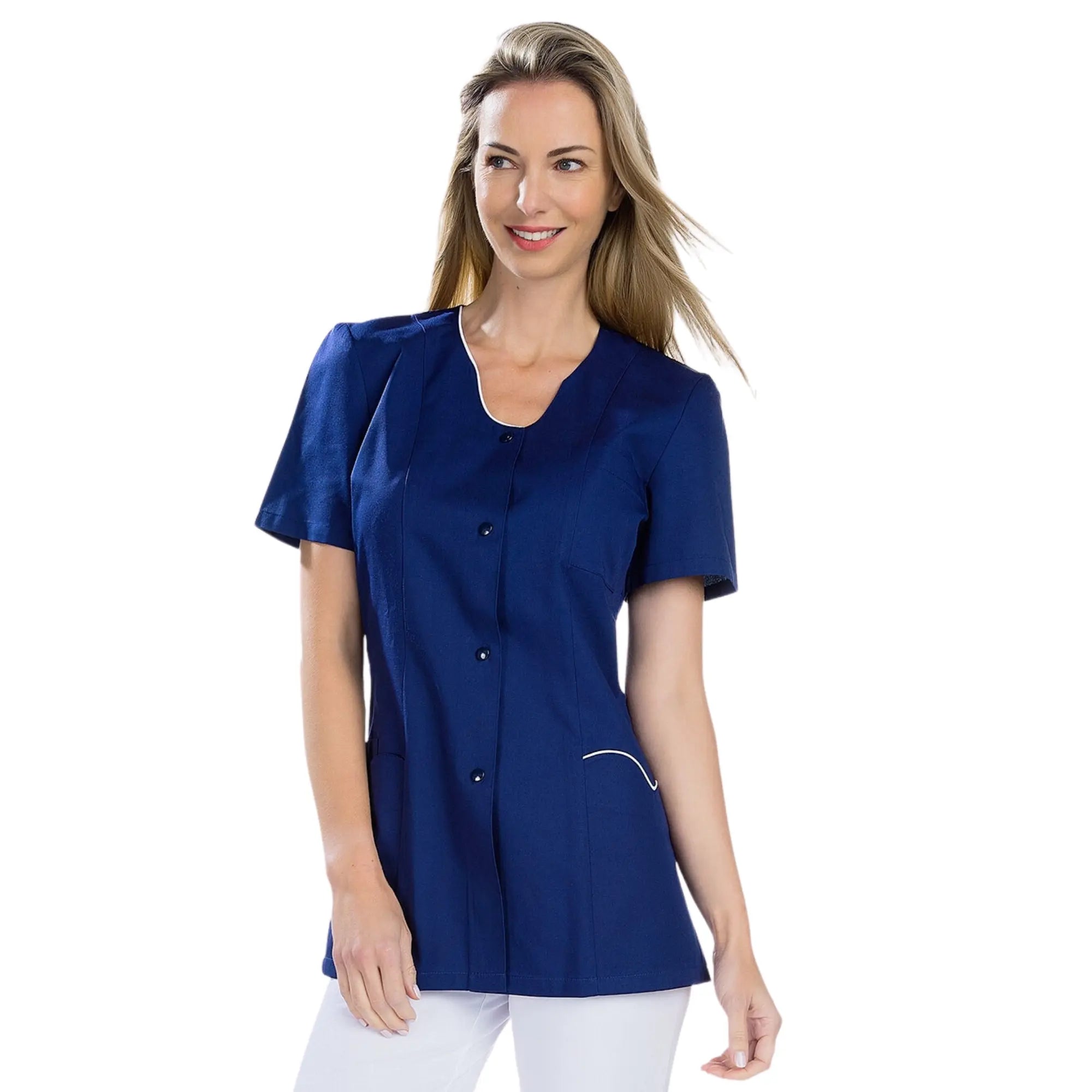 Anaïs - Tunique - Manches Courtes - Femme - 75cm My Blouse Sergé-Marine-Blanc-T6-XXXL