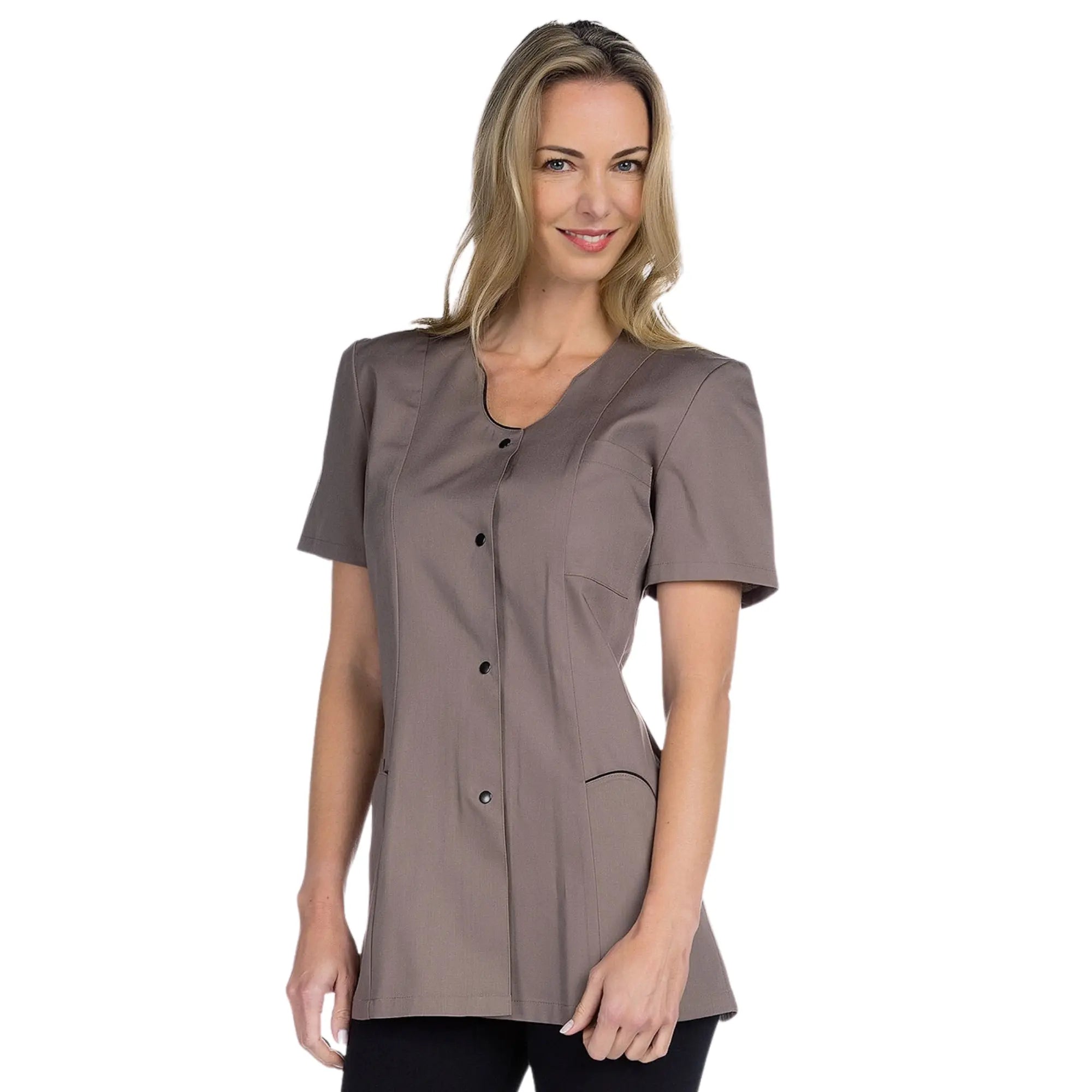 Anaïs - Tunique - Manches Courtes - Femme - 75cm My Blouse Sergé-Taupe-Noir-T6-XXXL