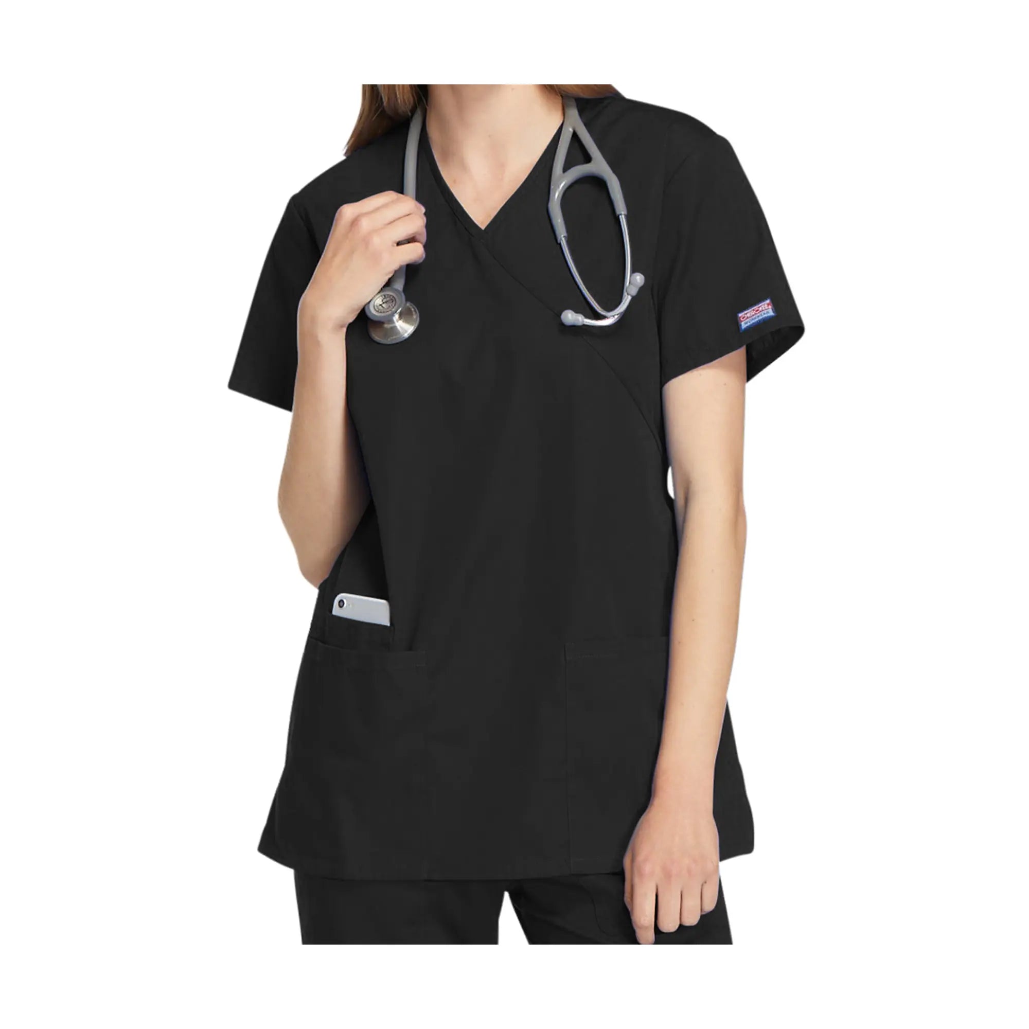 Bayonne - Tunique médicale - Effet cache-coeur - Manches courtes - Femme - 72 cm - Cherokee Cherokee Authentic Workwear Noir-3XL