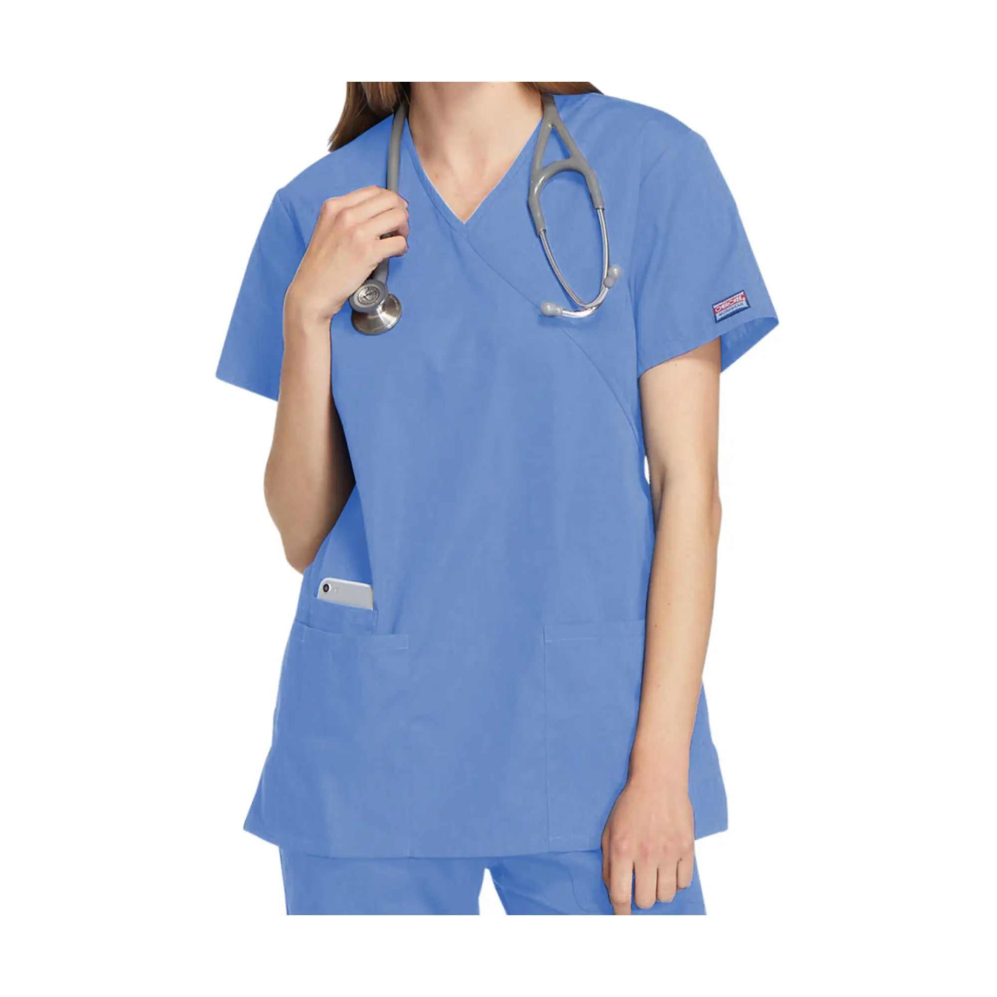 Bayonne - Tunique médicale - Effet cache-coeur - Manches courtes - Femme - 72 cm - Cherokee Cherokee Authentic Workwear Bleu-Ciel-3XL