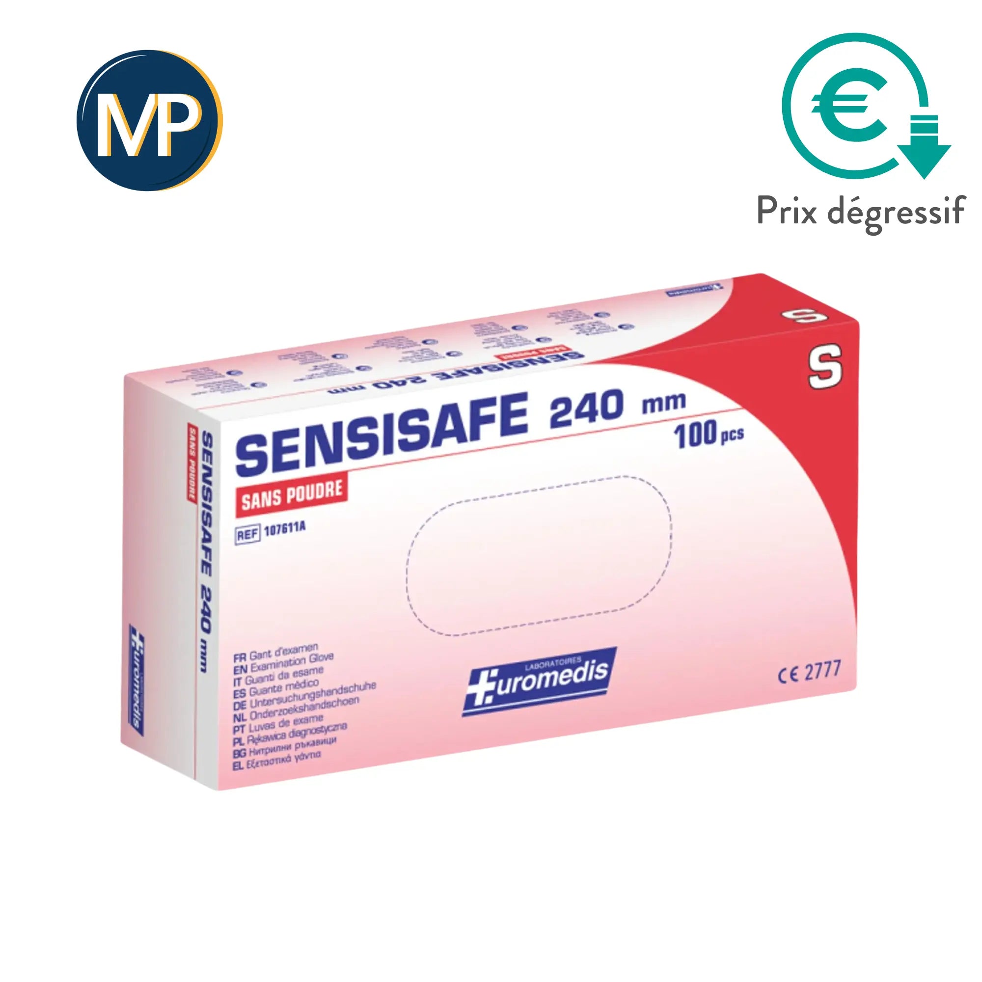 Gants d'examen SENSISAFE - Sans latex - Sans poudre - Hypoallergénique - Boite de 100 Euromédis