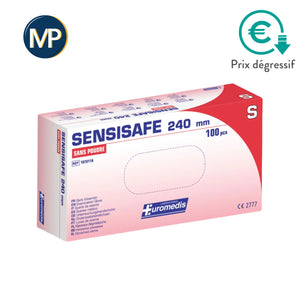 Gants d'examen SENSISAFE - Sans latex - Sans poudre - Hypoallergénique - Boite de 100 Euromédis