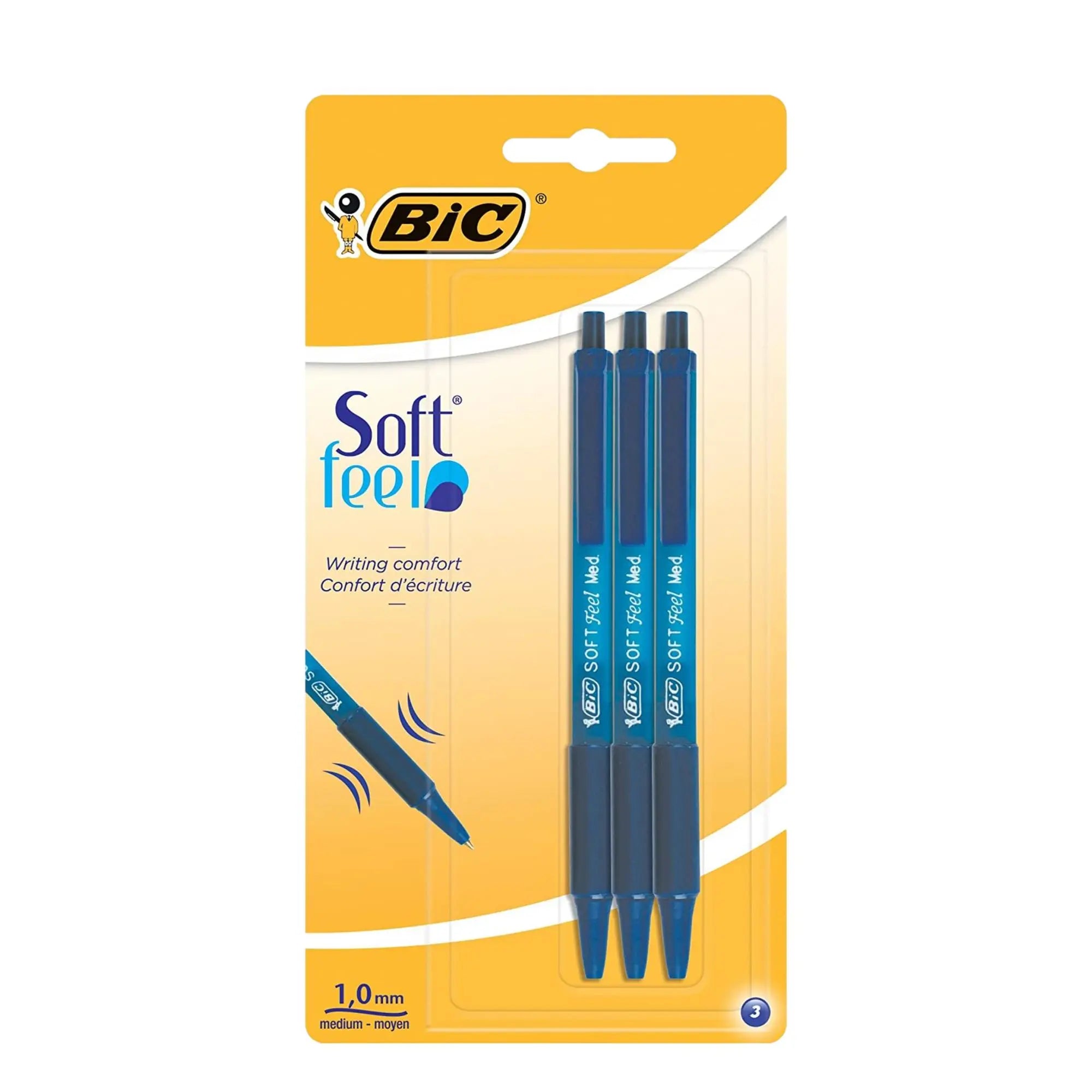 Stylos à bille - bleu medium 1 mm - Soft Feel - 3 pièces - Bic - My Podologie