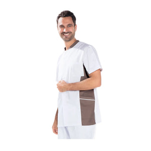 Timéo - Tunique Manches Courtes - Homme - 78 cm My Blouse Sergé-Blanc-Taupe-T6-XXXL