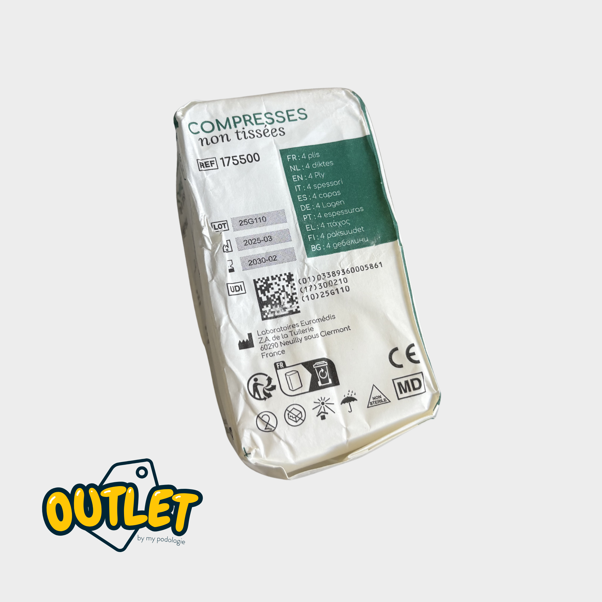 100 compresses 5x5 cm non-tissées non stériles - 30g/m2 - Euromédis // Défaut Euromédis 