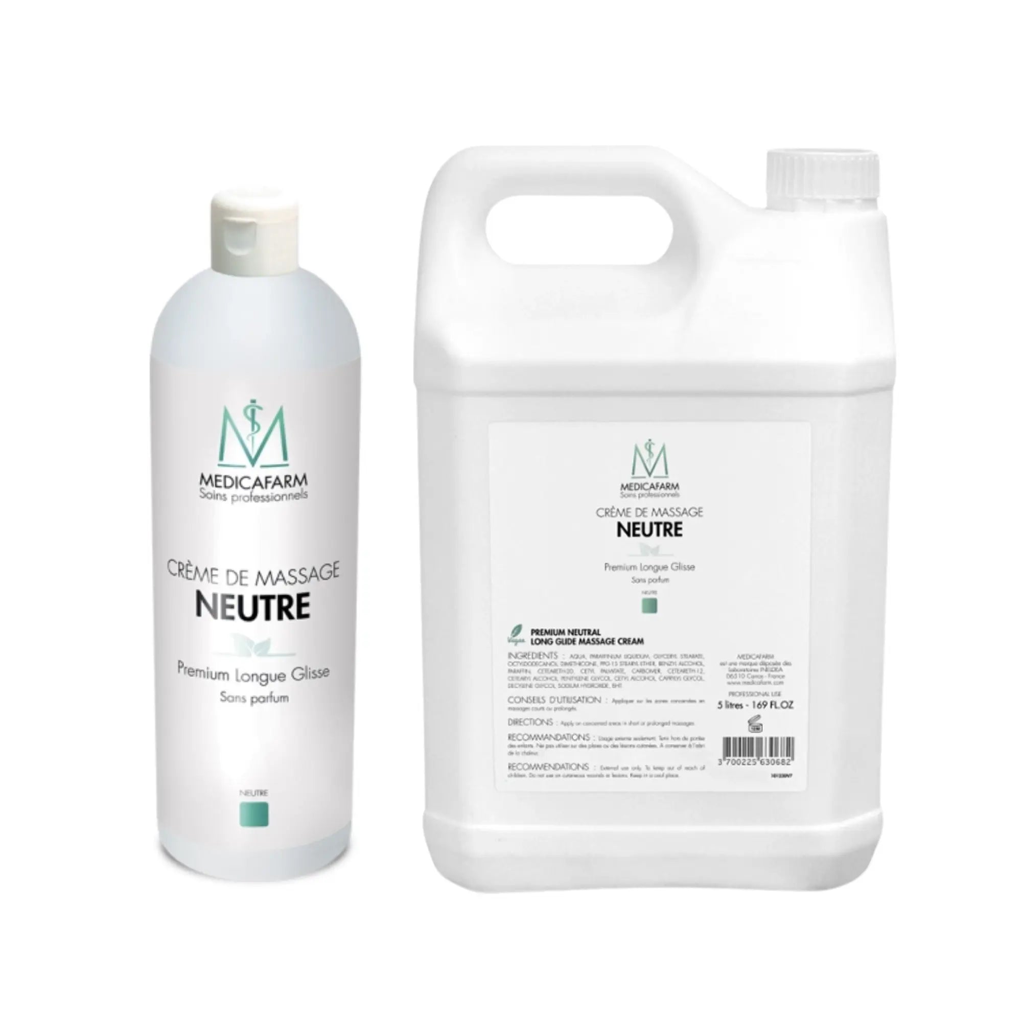 Crème de Massage Neutre PREMIUM Longue Glisse - 1 ou 5 Litres- Medicafarm Medicafarm 