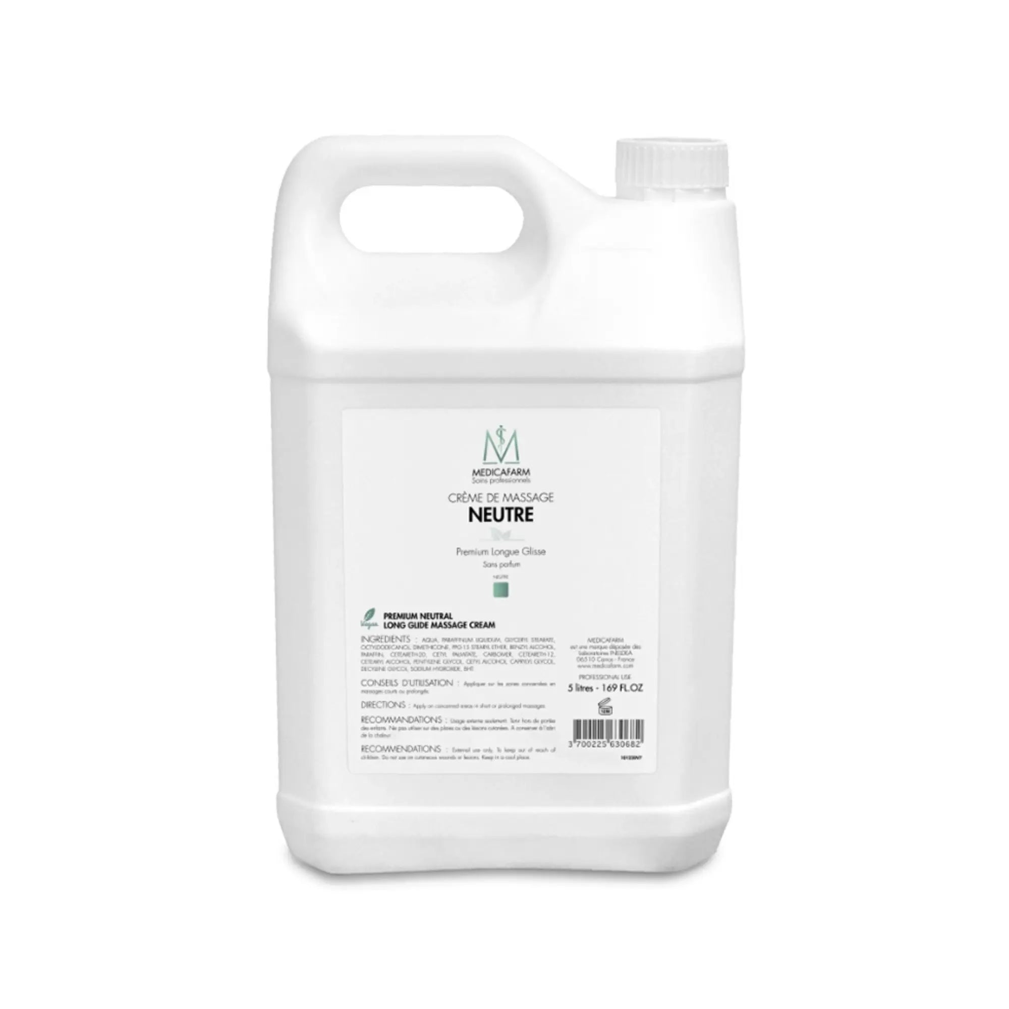 Crème de Massage Neutre PREMIUM Longue Glisse - 1 ou 5 Litres- Medicafarm Medicafarm  5L