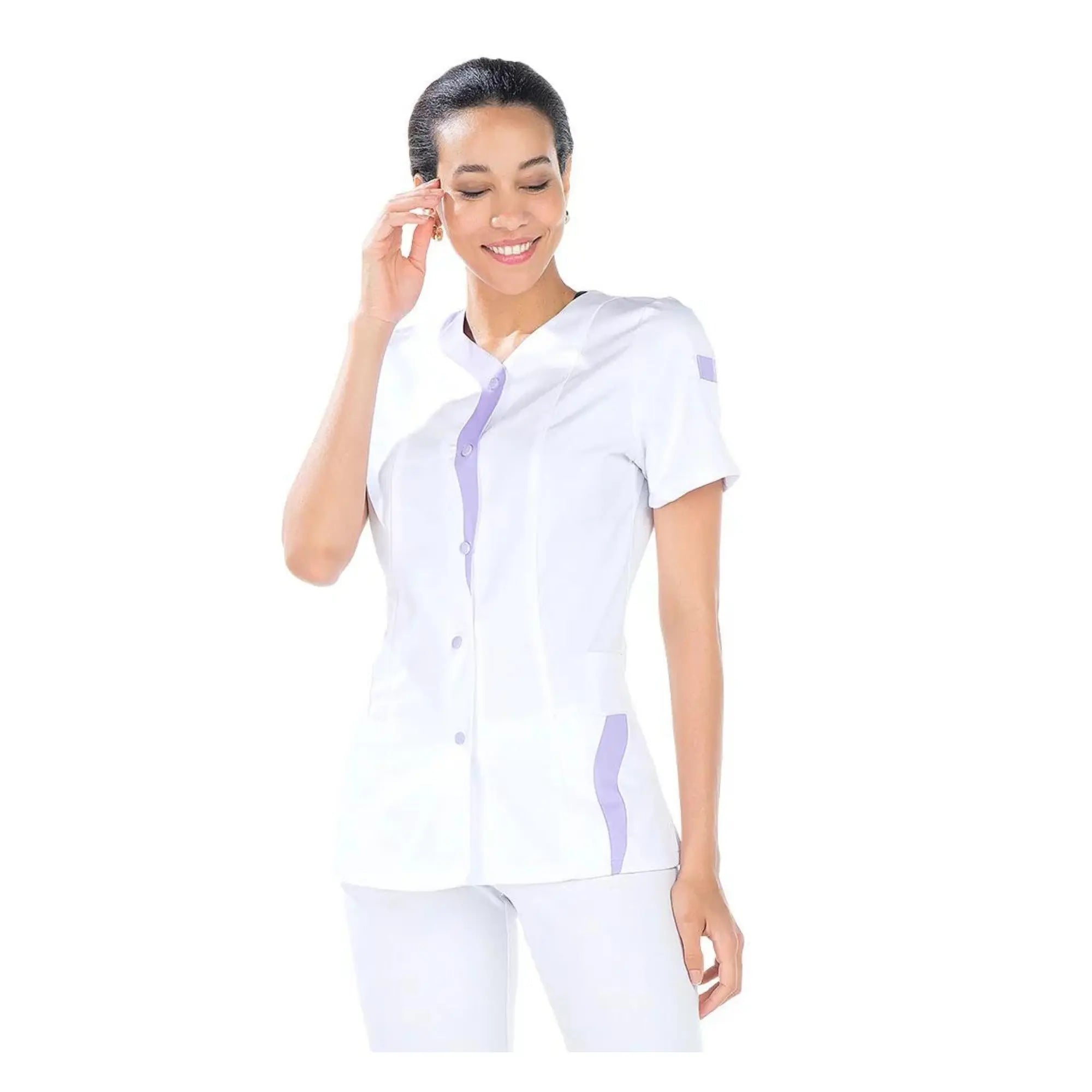 Lucile - Tunique - Manches courtes - Femme - 70 cm My Blouse  Sergé-Blanc-Parme-T7-XXXXL