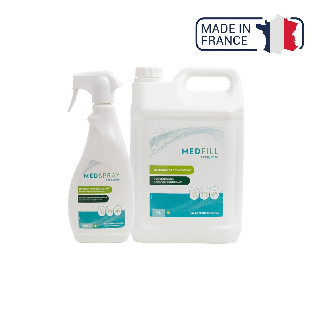 Nettoyant désinfectant surfaces et DM - Medspray Medfill - Plusieurs formats - Stericid Stericid 