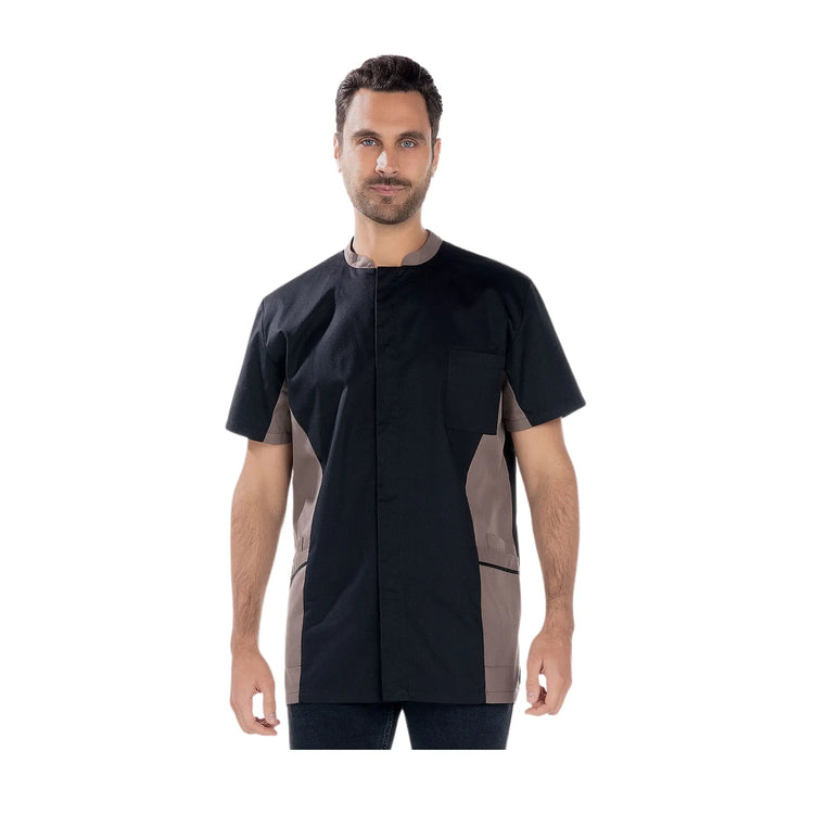 Timéo - Tunique Manches Courtes - Homme - 78 cm My Blouse  Sergé-Noir-Taupe-T6-XXXL